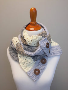 Crochet Cowl. Braided Crochet Scarf.     Crochet Neckwarmer. Button Infinity Scarf.