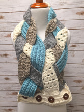 Crochet Cowl. Braided Crochet Scarf.     Crochet Neckwarmer. Button Infinity Scarf.