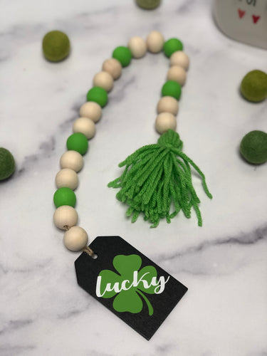 St Patricks Day Wood Bead Garland | Farmhouse Garland | Coffee Bar Garland