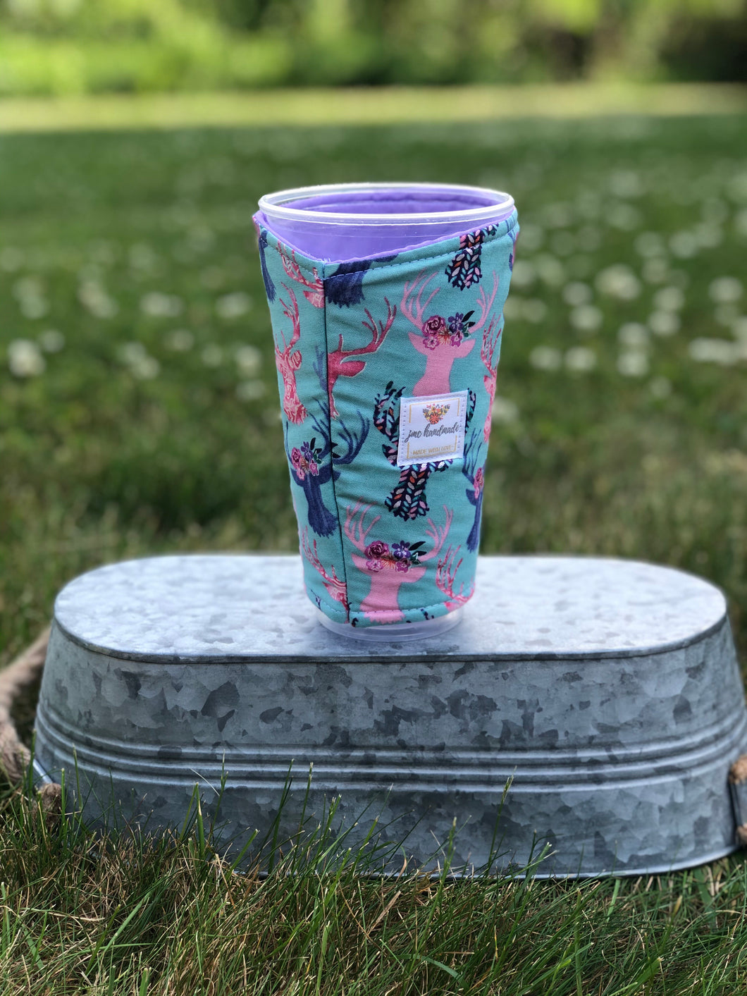 Floral Deer Iced Coffee Cozy. Drink Sleeve | RTS