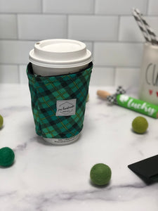 Green Plaid Print Iced Coffee Cozy | Drink Sleeve | St Patrick’s Day