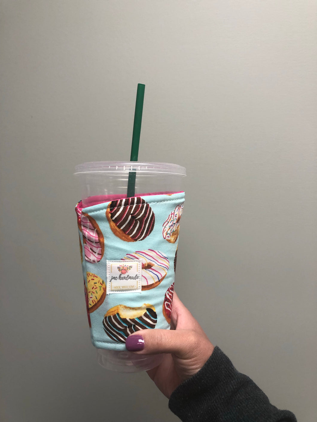 Donuts Iced Coffee Cozy. Drink Sleeve.