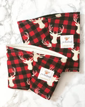 Buffalo Check Deer Print Iced Coffee Cozy. Drink Sleeve.