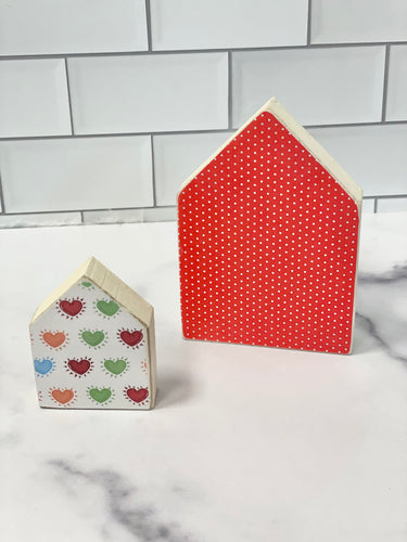 RTS | VALENTINES Repurposed Wood house | Polka + hearts | set of 2